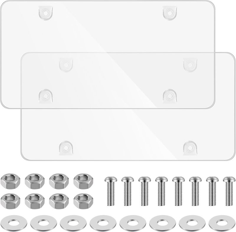 Datanly 2 Pack Clear License Plate Covers Unbreakable License Plate Protector Clear Flat Cover Frame Shields with Screws - Image 1